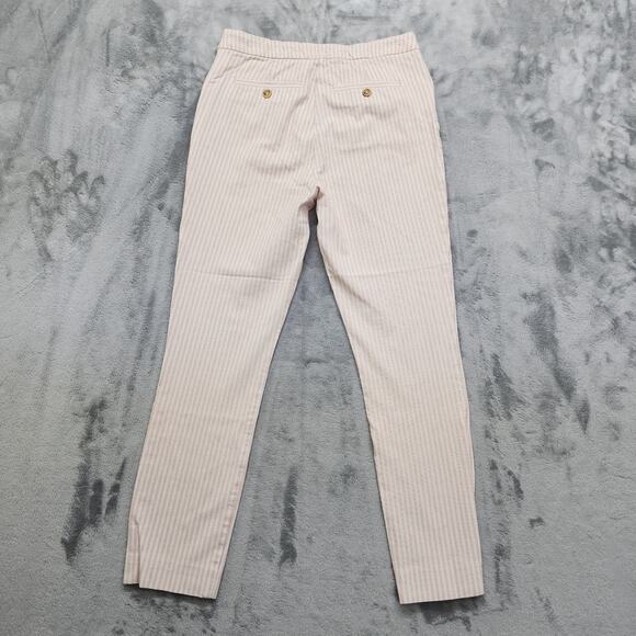 Anthropologie Pants Womens 4 Cream Red Striped Essential Slim Trousers Stretch - Picture 2 of 10